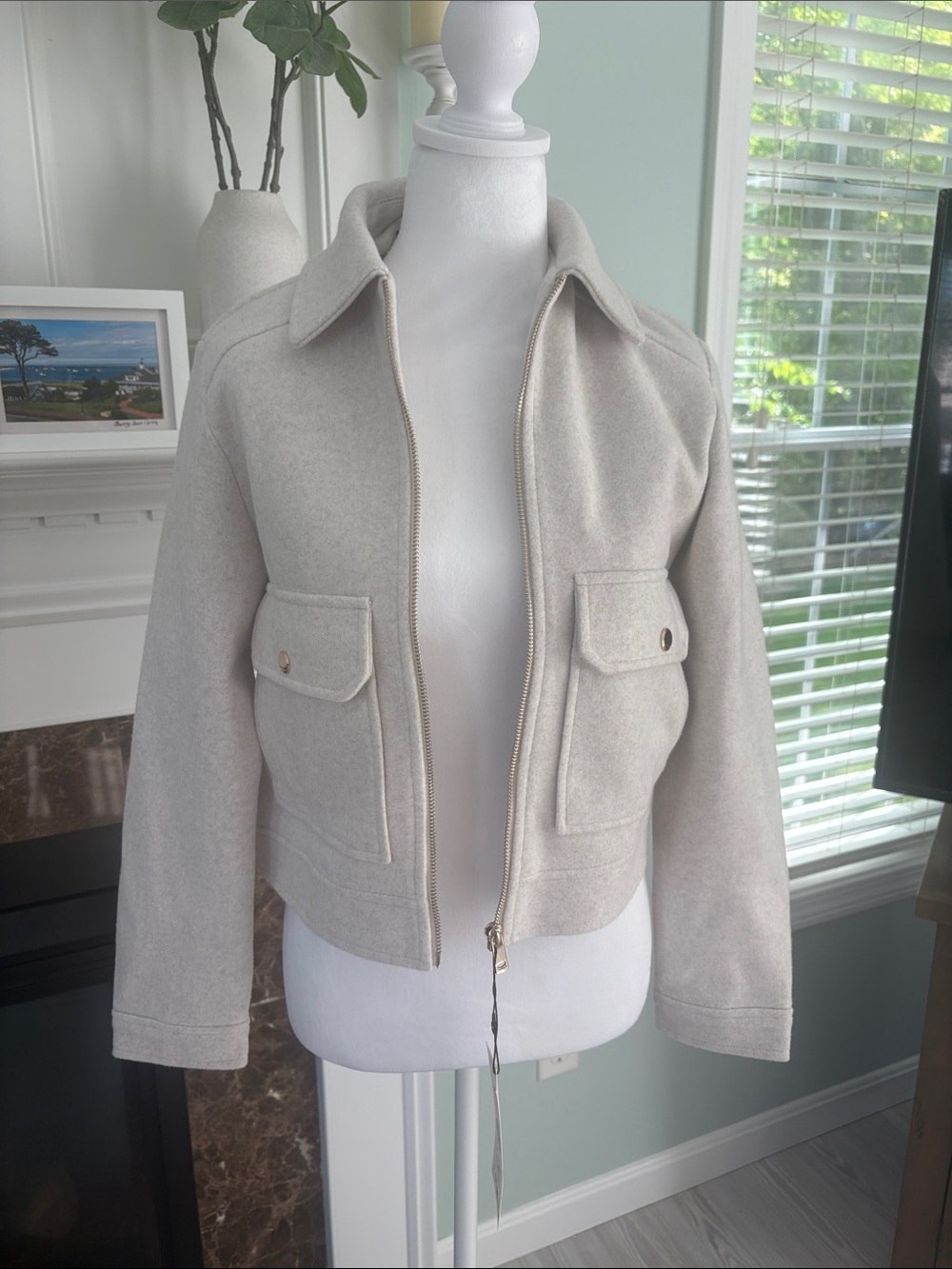 Zara Cream Zip-Front Utility Jacket